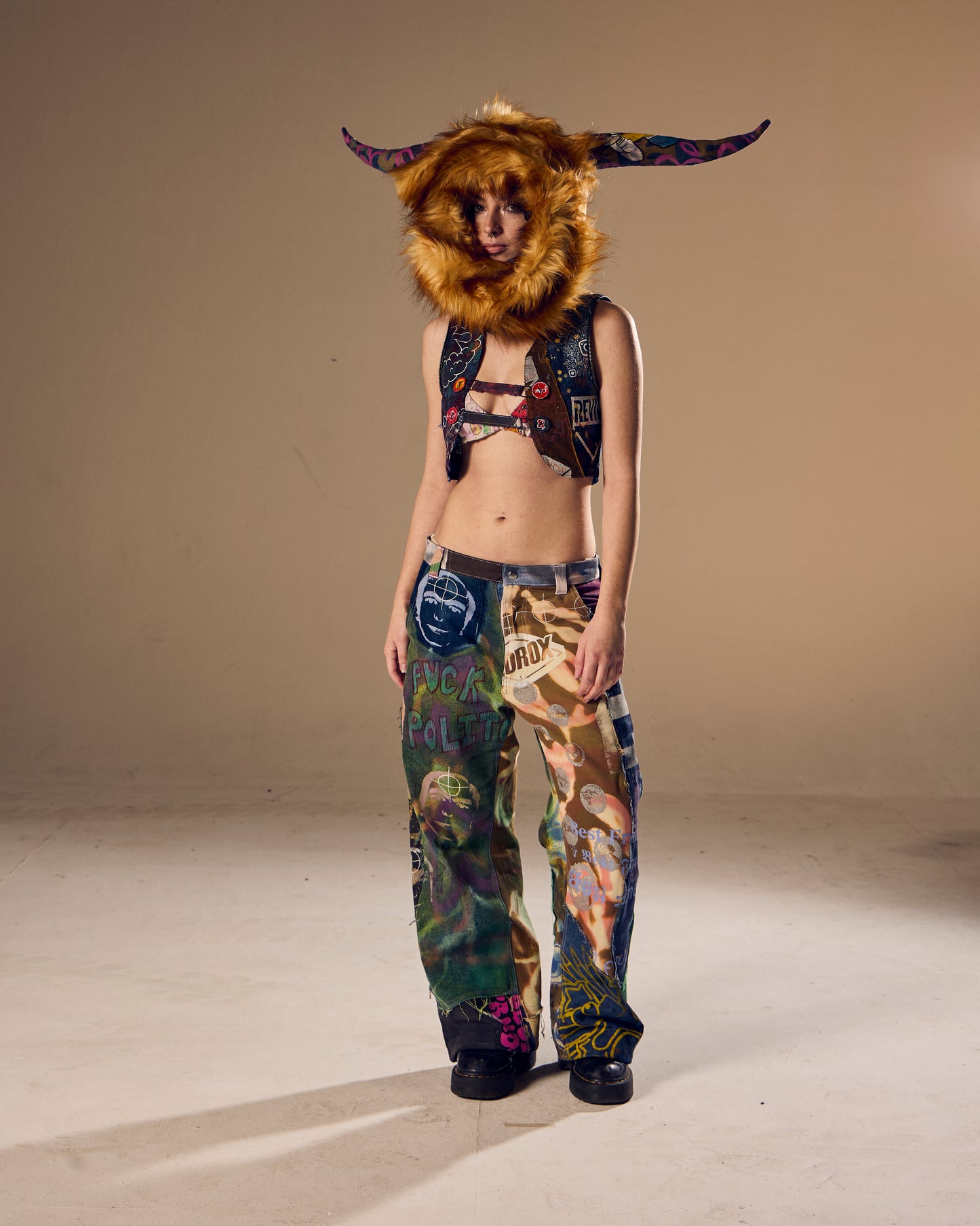 Denim Ox Horn Hood/Hat