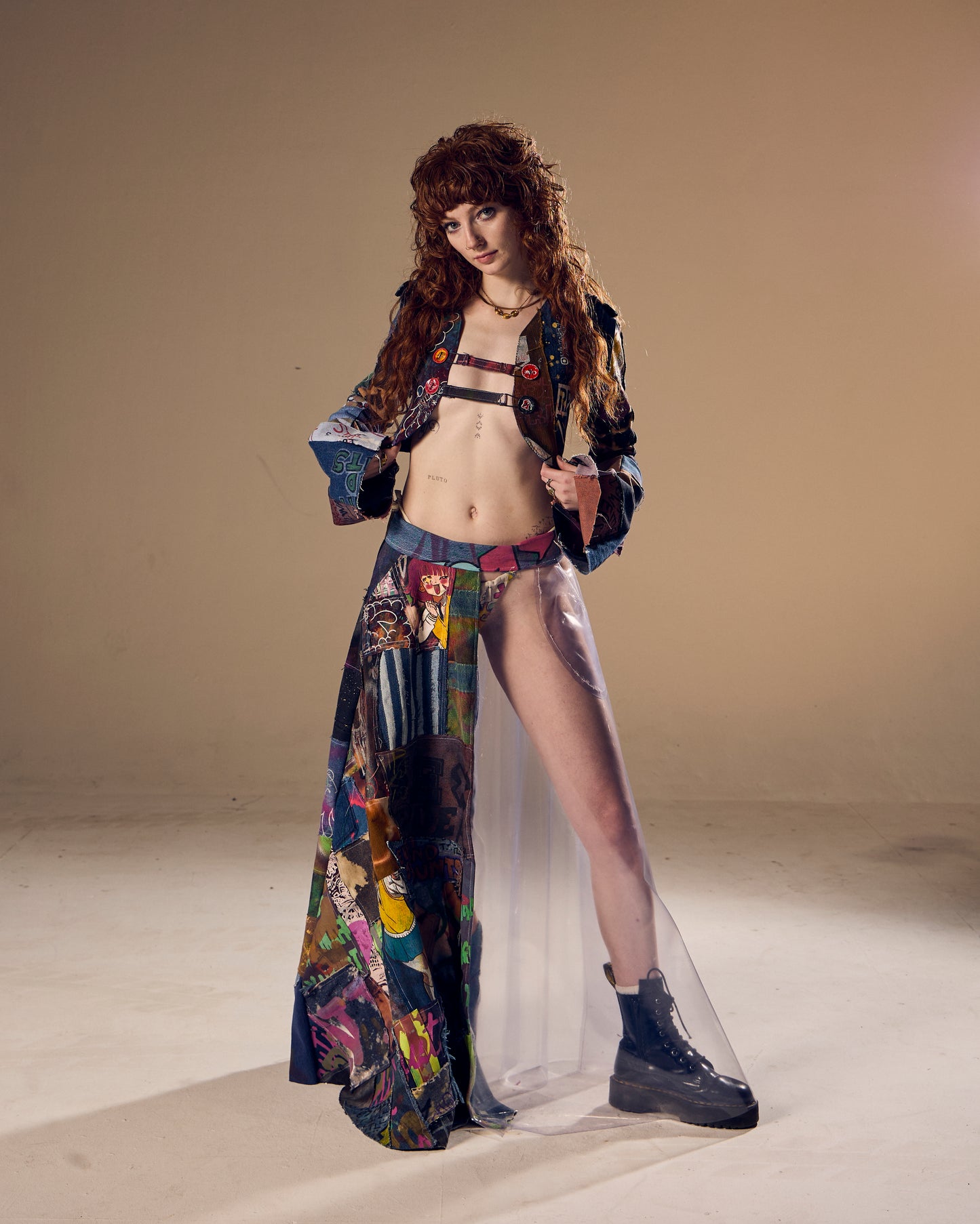 Plastic-Denim Maxi Skirt