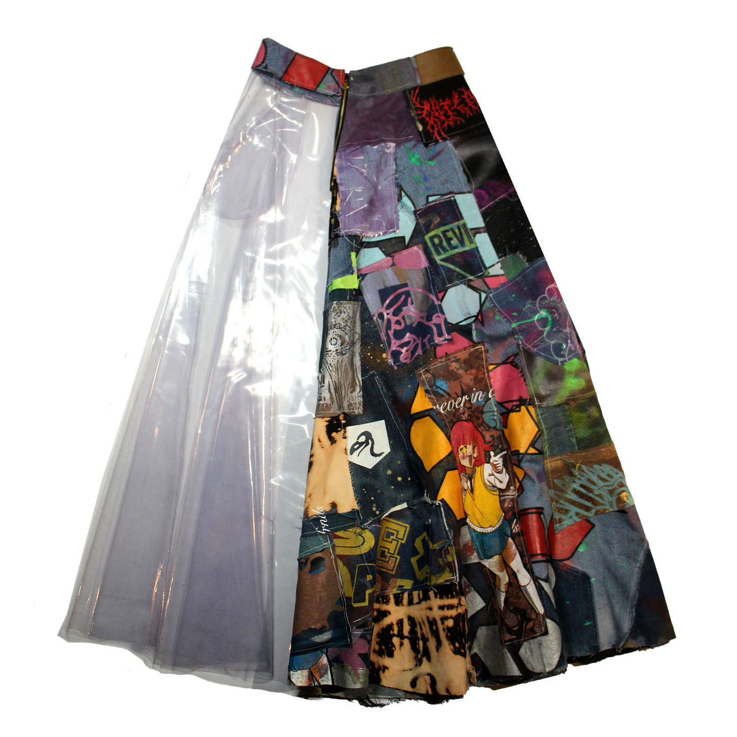 Plastic-Denim Maxi Skirt