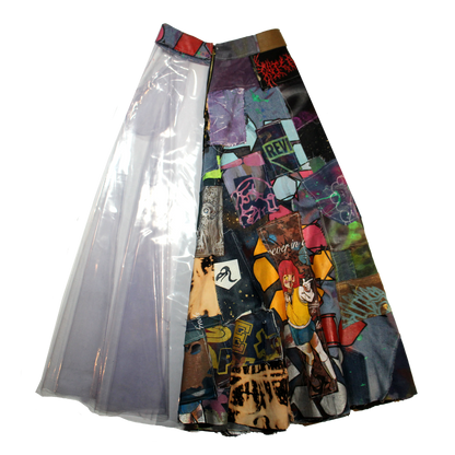 Plastic-Denim Maxi Skirt