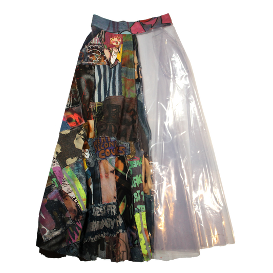 Plastic-Denim Maxi Skirt